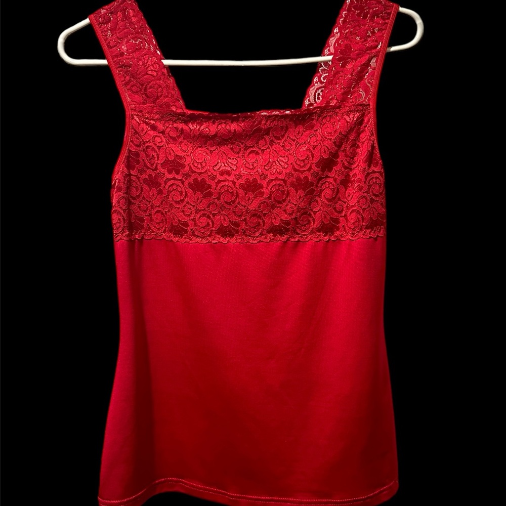 Vintage Red Lace neckline tank